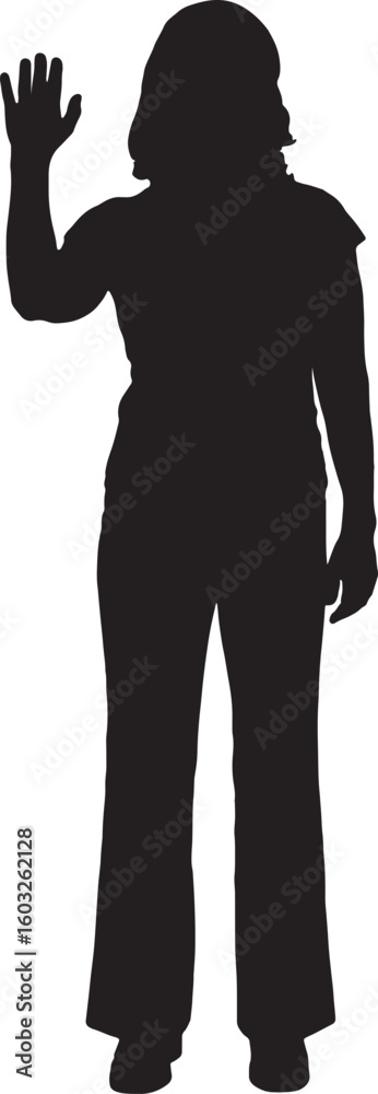 Fototapeta premium vector; silhouette of front view of woman waving with imaginary person