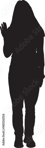  vector; silhouette of woman waving with imaginary person