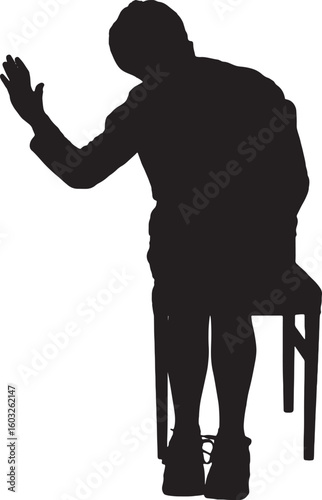  vector; silhouette of front view of a woman sitting on chair waving with imaginary person