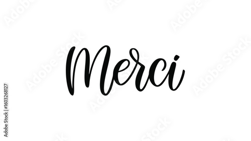 Elegant Merci Script on White Background Expressing Gratitude and Appreciation Perfect for Invitations and Thank You Cards