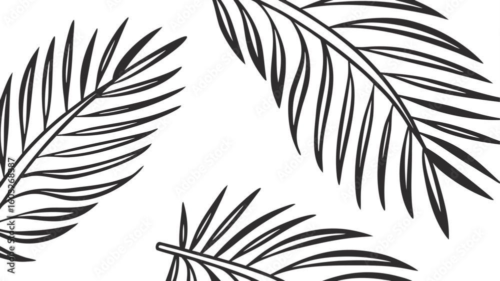 Fototapeta premium Elegant palm leaf illustration on a white background perfect for minimalist designs and tropical themes featuring a seamless botanical pattern