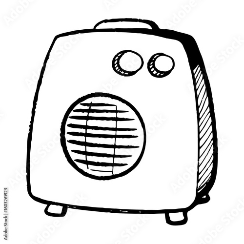 Electric fan heater in minimalist hand-drawn style  