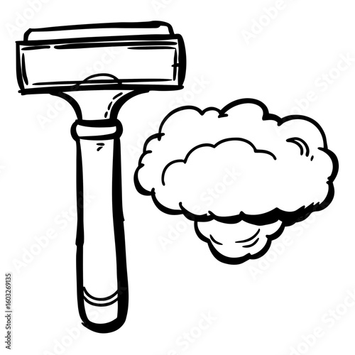 Razor and foam for shaving illustration in simple style  