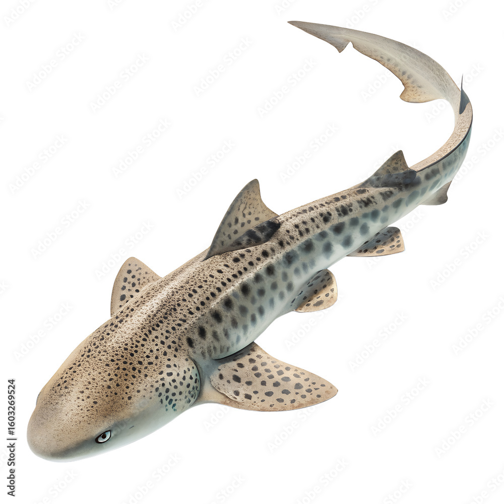 Fototapeta premium A realistic depiction of a leopard shark swimming gracefully. The shark features a slender body with distinctive spots and a long tail.