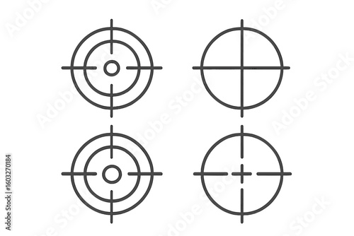 Target and crosshair line icon set. Collection of aiming symbols for weapon sights. Scope for sniper, hunter, or military. Vector outline pictogram of focus and goal.