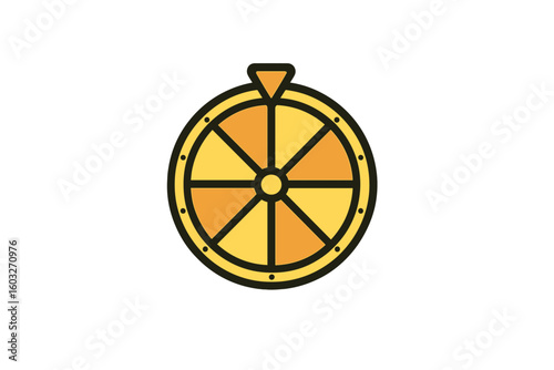 Wheel of fortune vector illustration. Spinning prize wheel icon for casino, lottery game, or promotion. Symbol of luck, chance, success, gambling, and winning a jackpot.