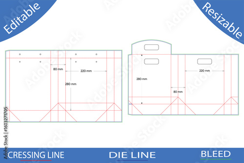 Paper bag die line template cutting folding