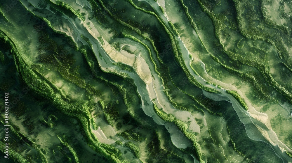 Fototapeta premium Green alien landscape forming sinuous lines and patterns