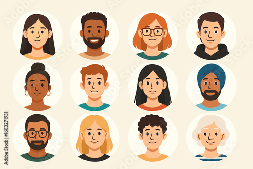 Vector collection of diverse people avatars. Set of flat cartoon profile pictures. Multiethnic user faces for social media. Men and women characters of different ages.