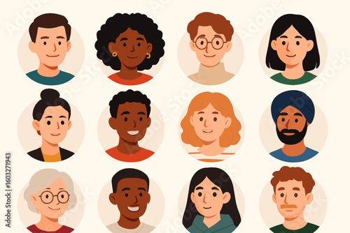 Diverse people faces vector collection. Set of multicultural character avatars for social media profile pictures. Man and woman headshot illustrations for user interface design.