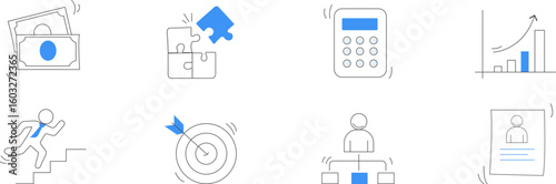 Minimal Business Icon Set – Finance, Analytics, Career, and Strategy Symbols