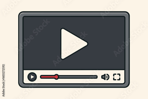 Video player window vector illustration. Movie multimedia player software interface. Cartoon flat design for web and apps. Play button, timeline progress bar icon.
