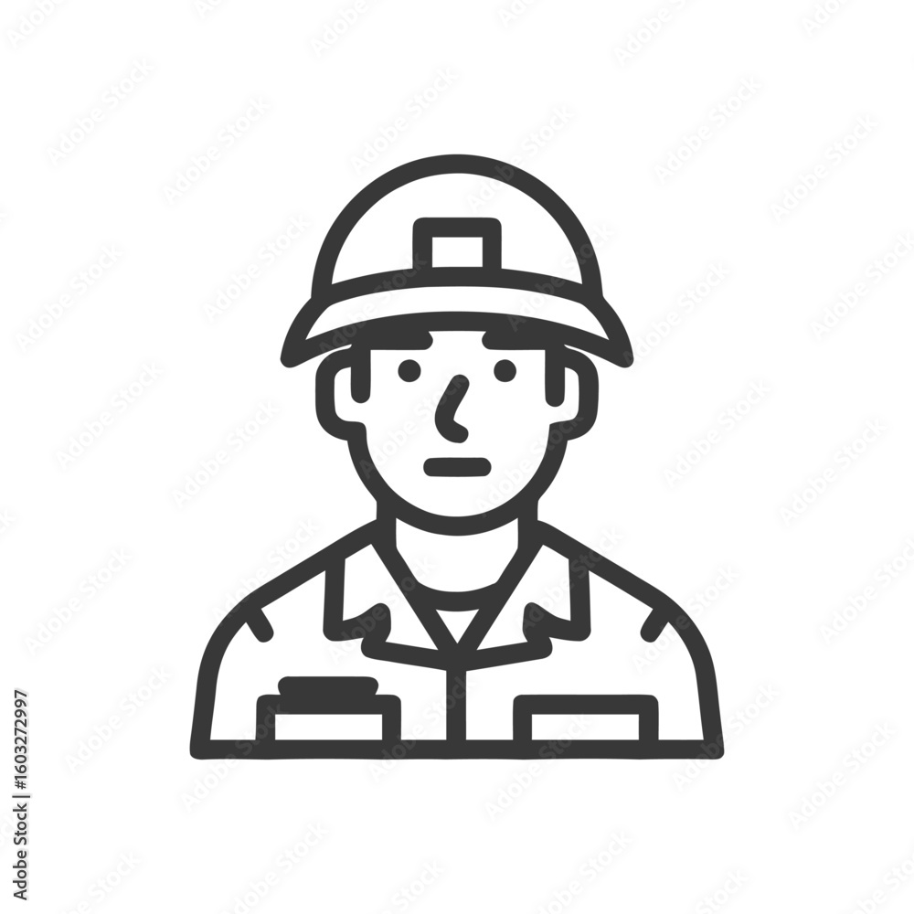 Minimalist Line Art Icon of Construction Worker or Engineer in Hard Hat, Professional Avatar Minimalist Line Art Icon of Construction Worker or Engineer in Hard Hat, Professional Avatar