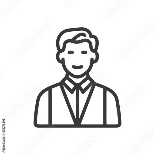 Modern Outline Icon of a Smiling Businessman in a Vest