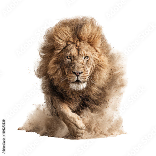 Majestic lion in a dynamic running pose