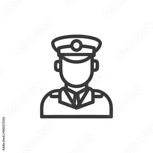 Minimalist Line Art Icon of a Faceless Officer in a Peaked Cap and Uniform