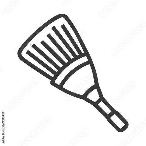 Minimalist Fan Rake Line Icon, a Stylized Gardening and Yard Work Tool Symbol.