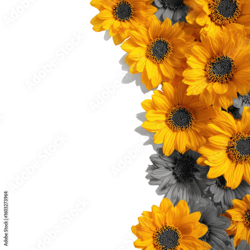 Vibrant yellow and gray flowers against black