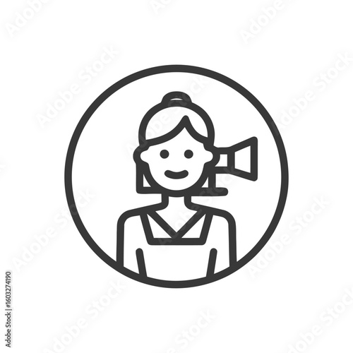 Modern Outline Icon of a Woman with a Megaphone for Public Announcement