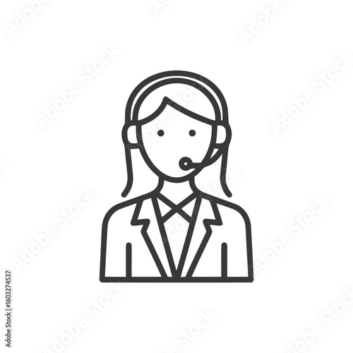 Professional Female Operator with Headset, a Clean Line Art Icon for Customer Service