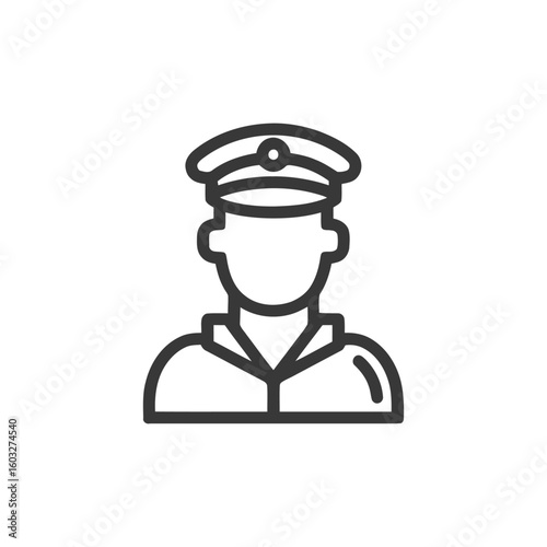 Clean Line Art Icon of a Faceless Officer in a Peaked Cap