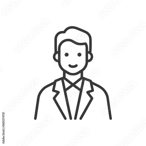 Minimalist Line Art Icon of Smiling Man in Suit, Professional Avatar for Business and Profile Use