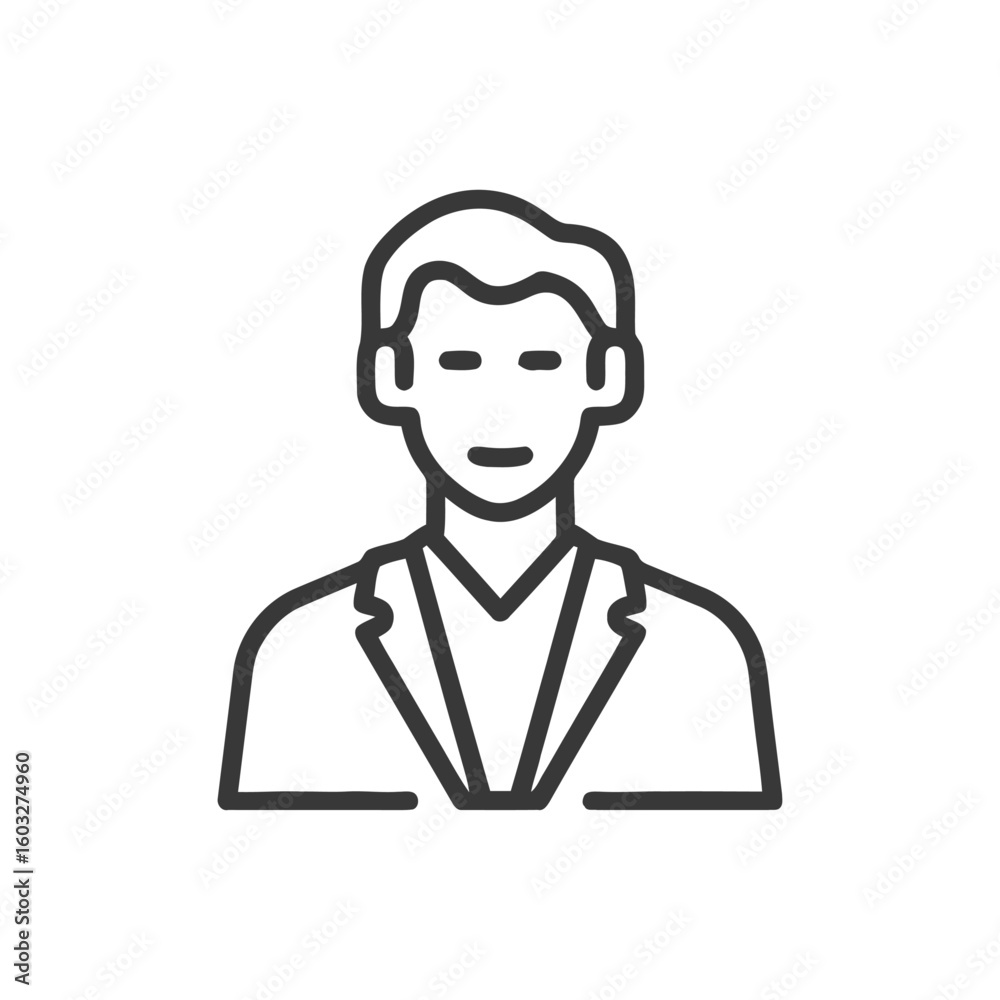 Minimalist line icon of a male professional in a suit, a simple user avatar bust. Minimalist line icon of a male professional in a suit, a simple user avatar bust.