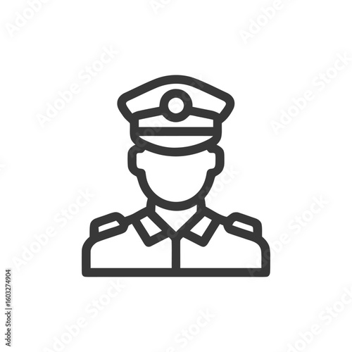 Monochrome Line Icon of a Uniformed Officer with Peaked Cap and Epaulets