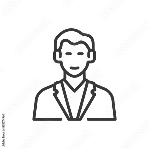 Minimalist line icon of a male professional in a suit, a simple user avatar bust.