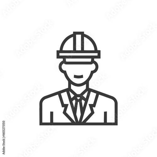 Professional Engineer Icon: Minimalist Line Art of a Man in a Suit and Hard Hat