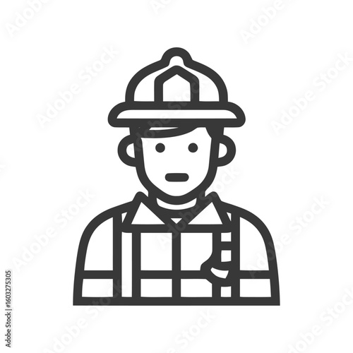 Minimalist Firefighter Bust Icon in Bold Line Art Style