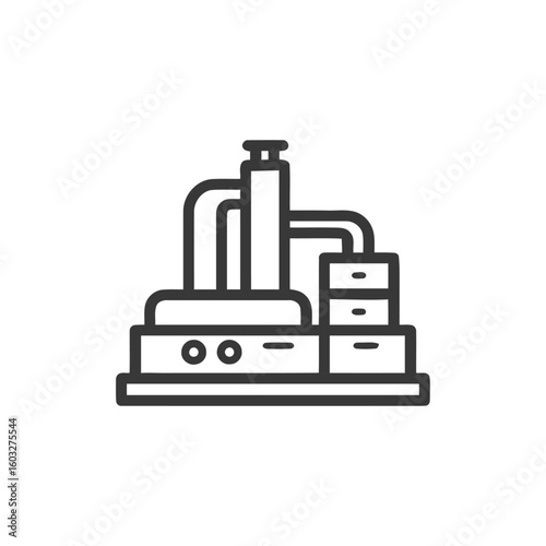 Bold Line Art Icon of an Industrial Plant or Factory Machinery Complex