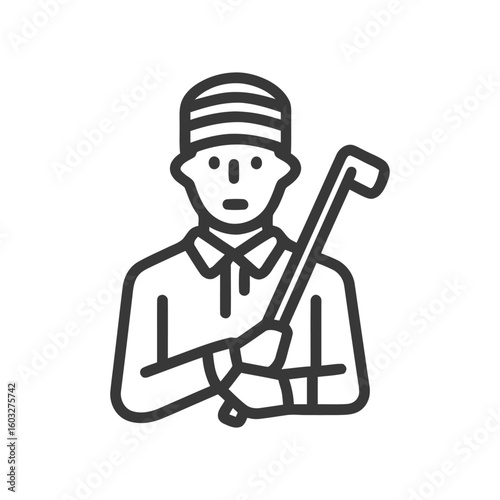 Bold Line Art Icon of a Golfer in a Striped Hat