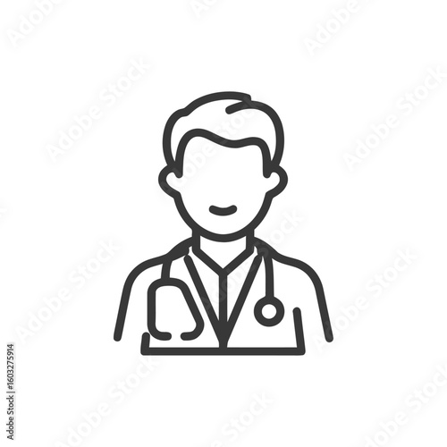 Minimalist Line Art Icon of a Friendly Male Doctor with Stethoscope