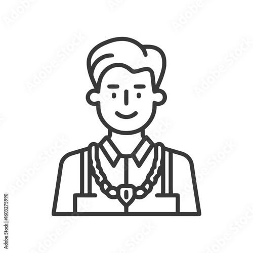 Stylish Young Man with Pendant Necklace, Minimalist Line Art Avatar Icon