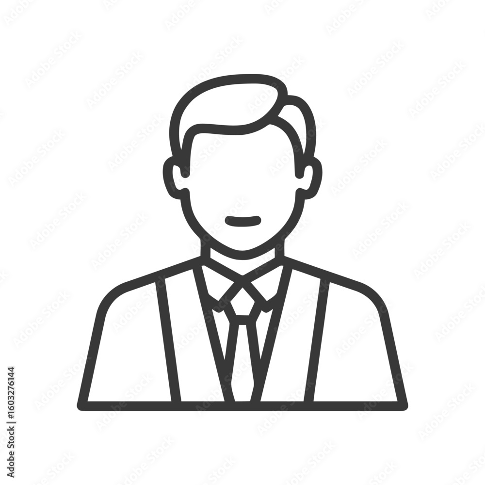 Obraz premium Minimalist Line Icon of a Professional Man in Suit and Tie, User Avatar