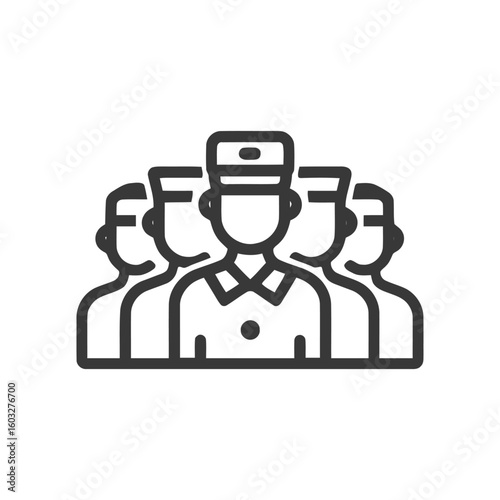 Clean Vector Outline Icon of a Hotel Bellhop Leading a Professional Service Team