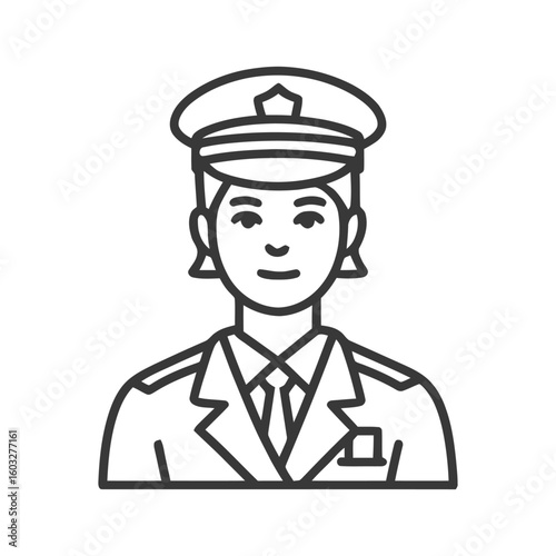 Minimalist Line Art Icon of Professional Woman in Uniform and Peaked Cap