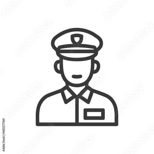 Clean Vector Outline of Uniformed Professional with Peaked Cap Icon