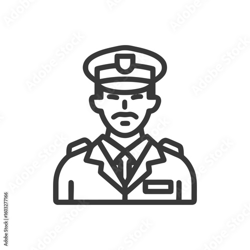Vector Line Icon of a Uniformed Officer with Moustache and Peaked Cap