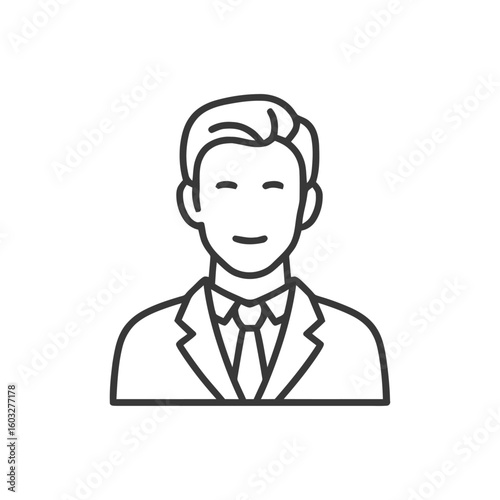 Clean Line Art Icon of Smiling Professional Man in Suit, Minimalist Vector Avatar