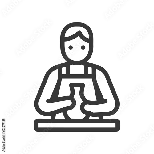 Minimalist Line Icon of Artisan Potter Crafting Clay Vase on Wheel