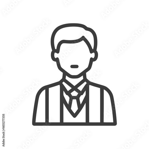 Minimalist Line Icon of Professional Man in Suit and Tie, Generic Business Avatar