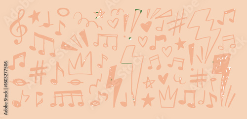 Music notes background with musical symbols and elements vector design for song melody and sound theme art
