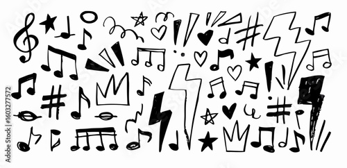 Music notes doodle vector illustration with musical symbols and signs for music design and creative projects