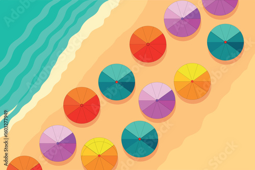 beach colorful background with umbrella. Vector