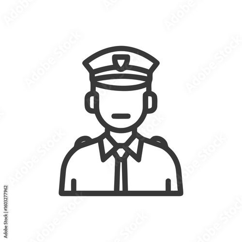 Clean Line Art Icon: Generic Authority Figure in Uniform and Peaked Cap, Ideal for UI/UX and Public Service