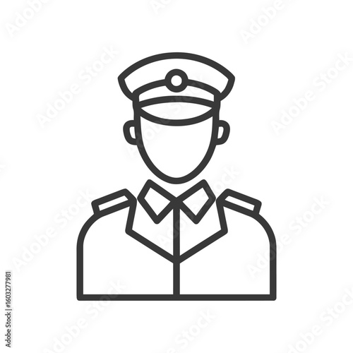 Clean Line Art Icon of a Uniformed Officer or Pilot with Peaked Cap, Minimalist Design