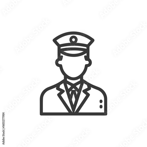 Minimalist Outline Icon of Uniformed Professional in Cap and Suit