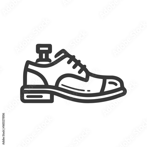 Classic Men's Dress Shoe with Shoe Tree Icon, Detailed Line Art for Footwear Care